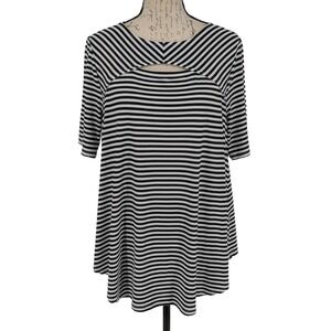 CHICOS Top SIZE 1 42" Bust Cotton Blend Black White Stripe Fisherman New England